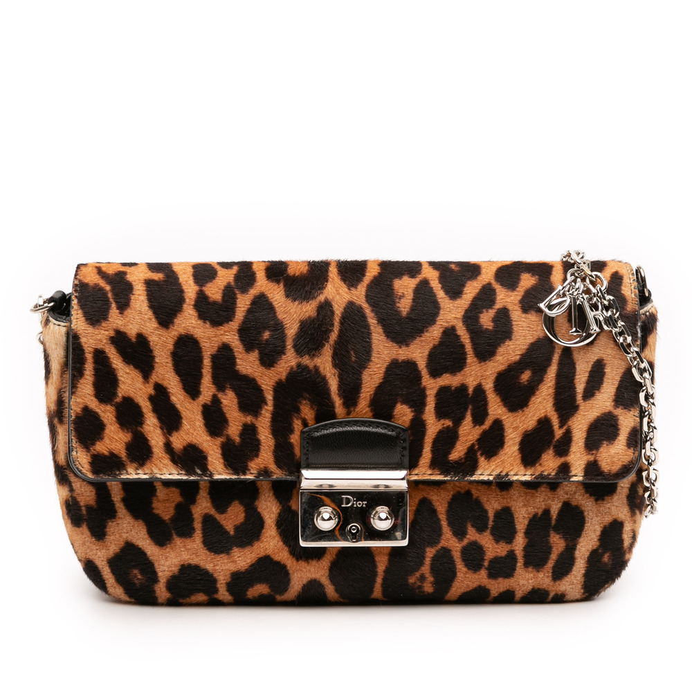Pre-Loved Dior Leopard Print Pony Hair Miss Dior Chain Flap